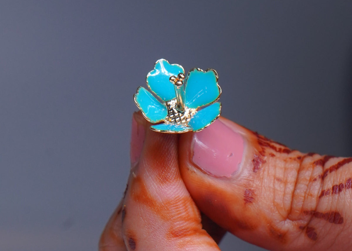 Pure Silver Enamel Blue Color Flowers 18G (Pack Of 10) - PUSHMYCART