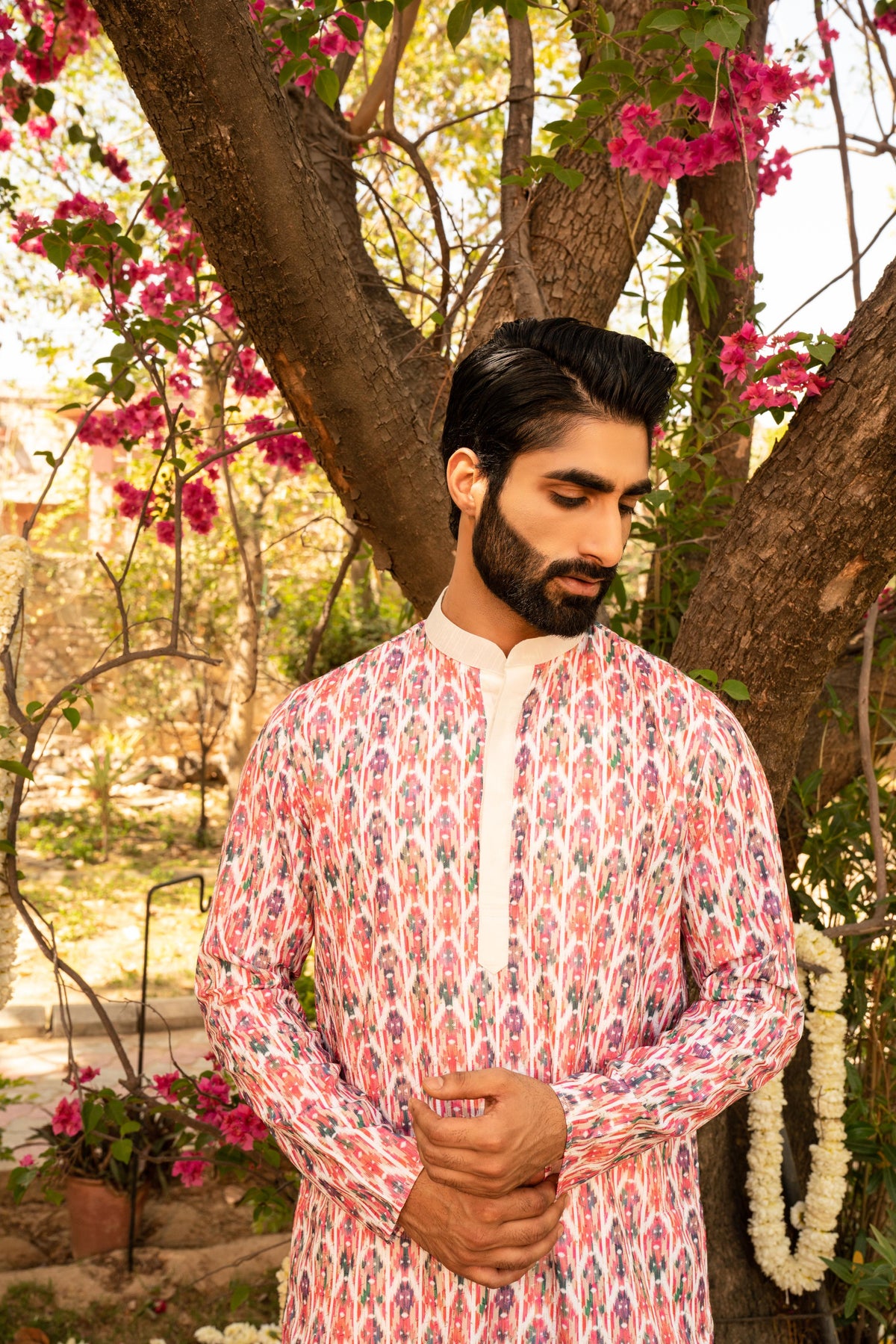 Kzari Vibrant Coral Pink Digital Print Kurta - PUSHMYCART