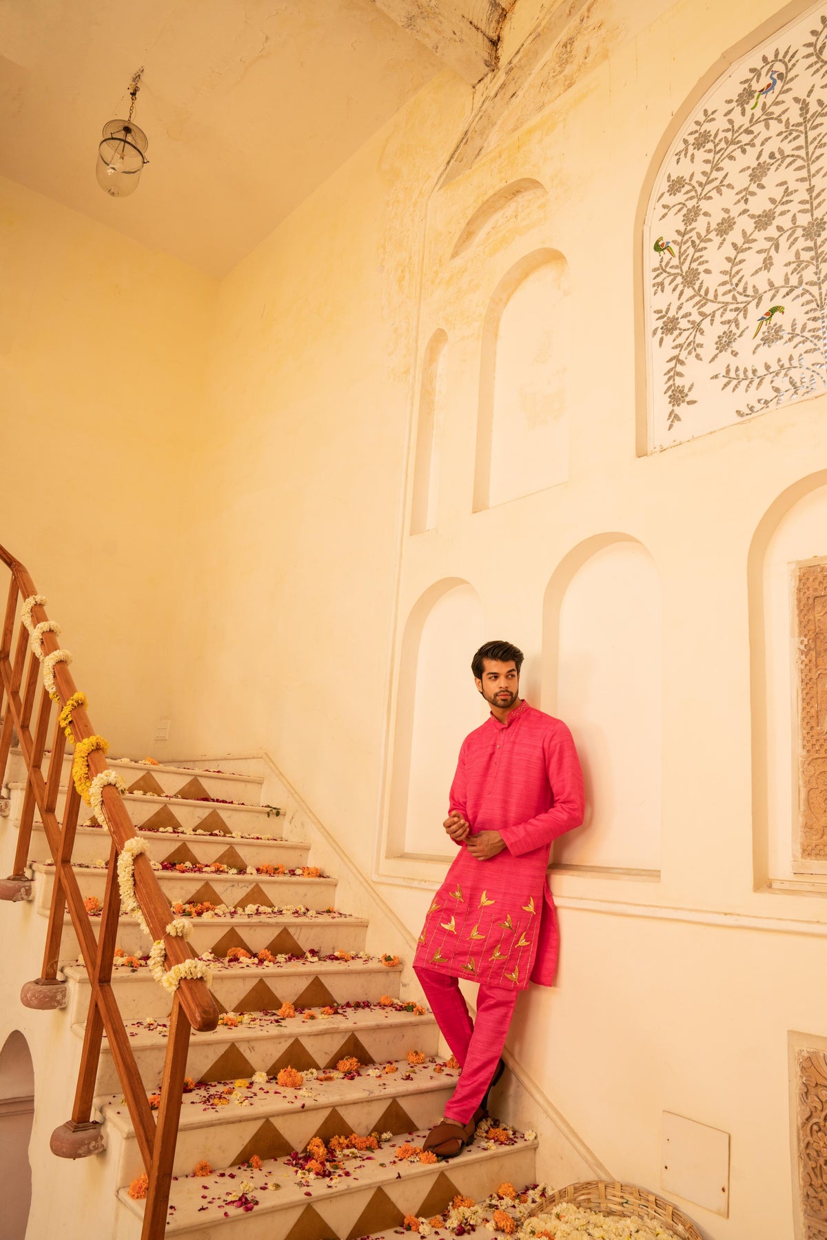 Kzari Delightful Strawberry Pink Crystal Mirror Kurta Set - PUSHMYCART