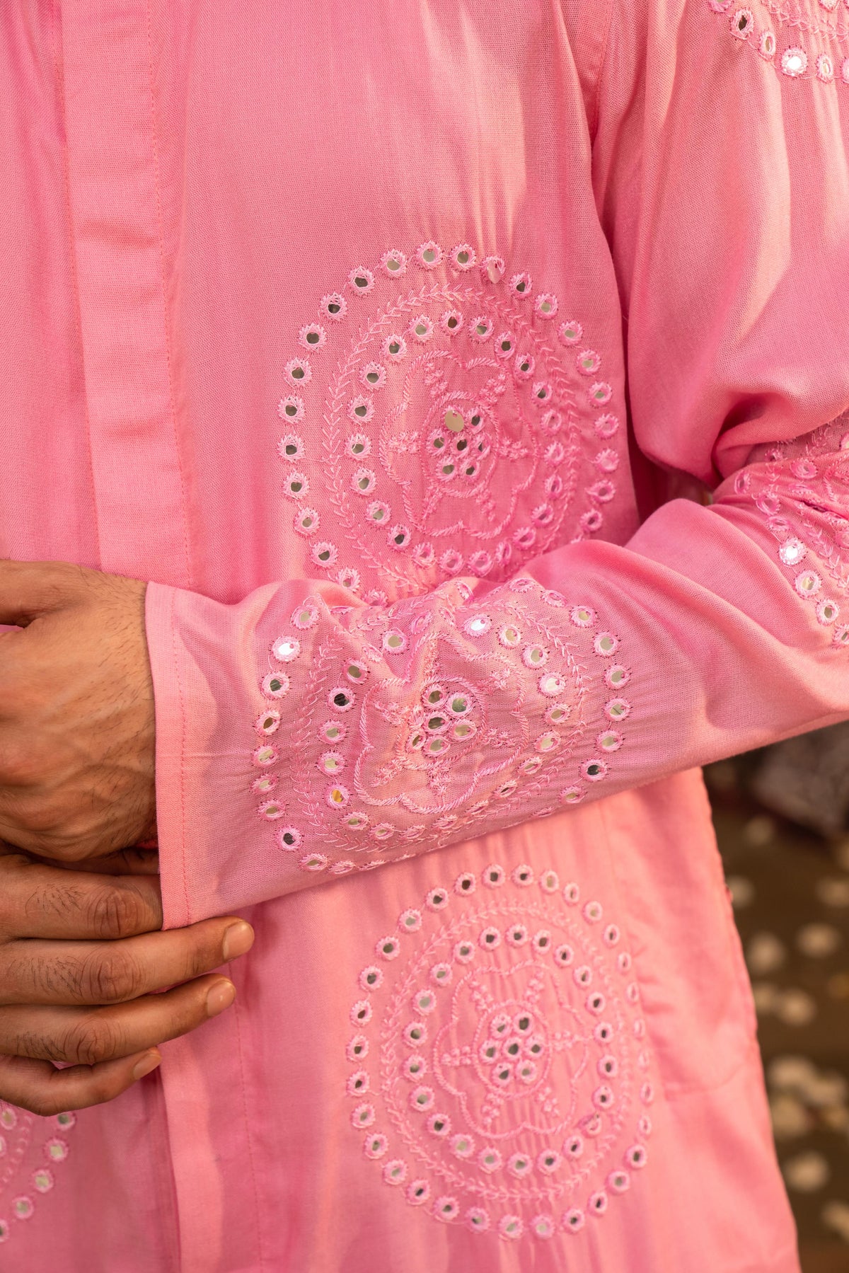 Kzari Chic Flamingo Pink Mirror Foil Kurta - PUSHMYCART