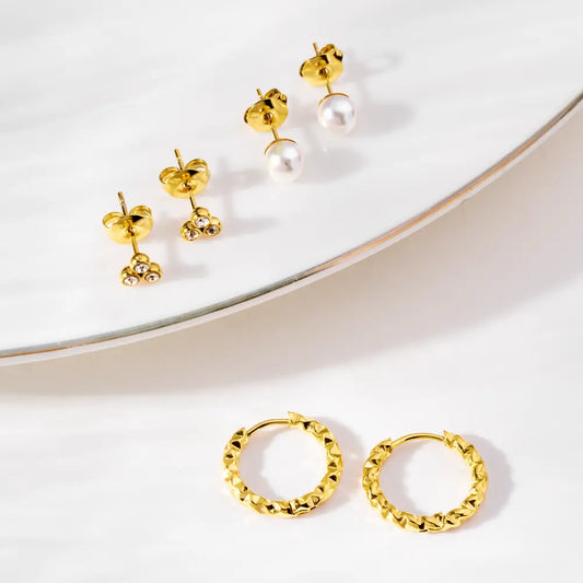 Palmonas Textured Hoops and Classic Stud Earring Set