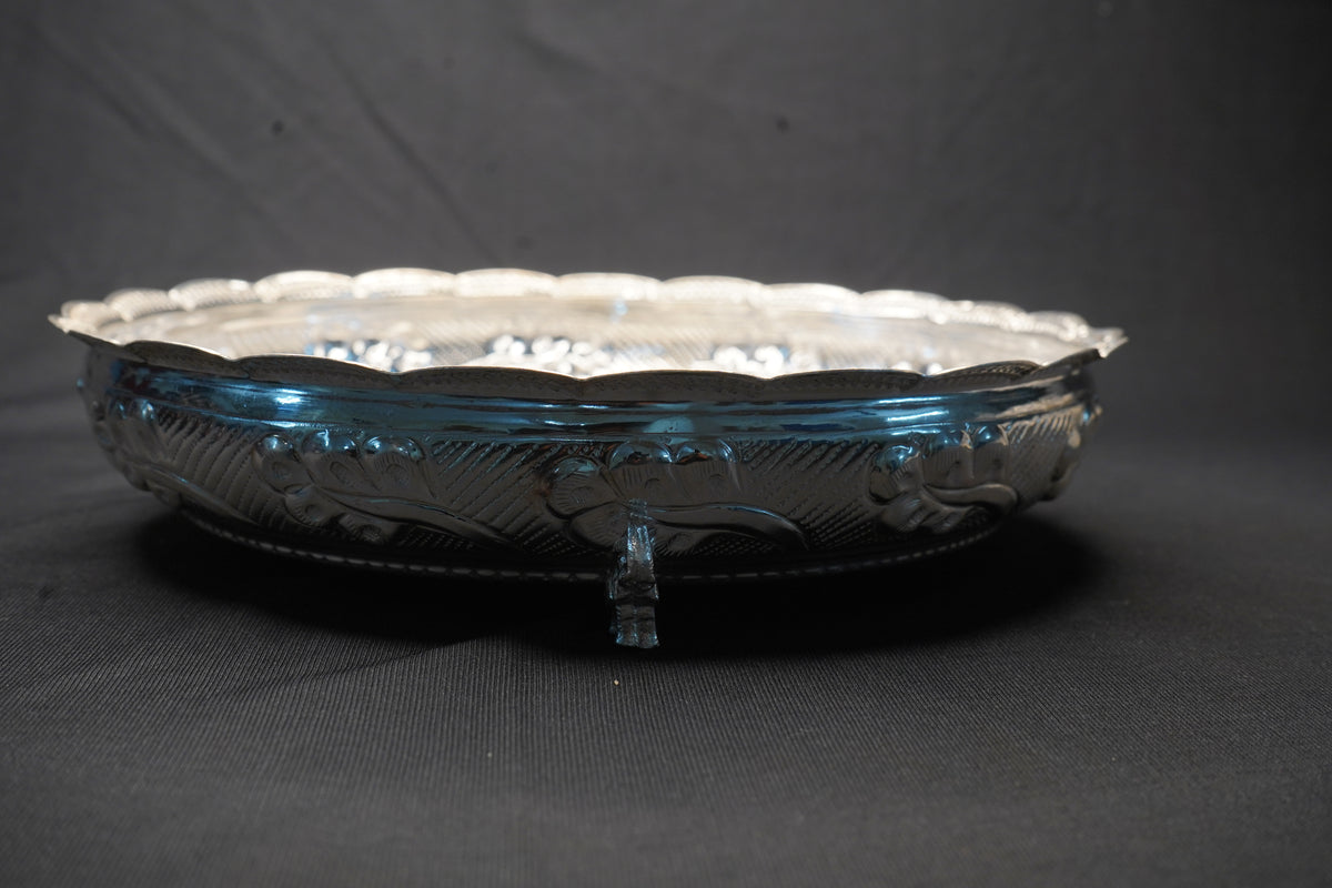 Pure Silver Floral Design Plate 430g - PUSHMYCART