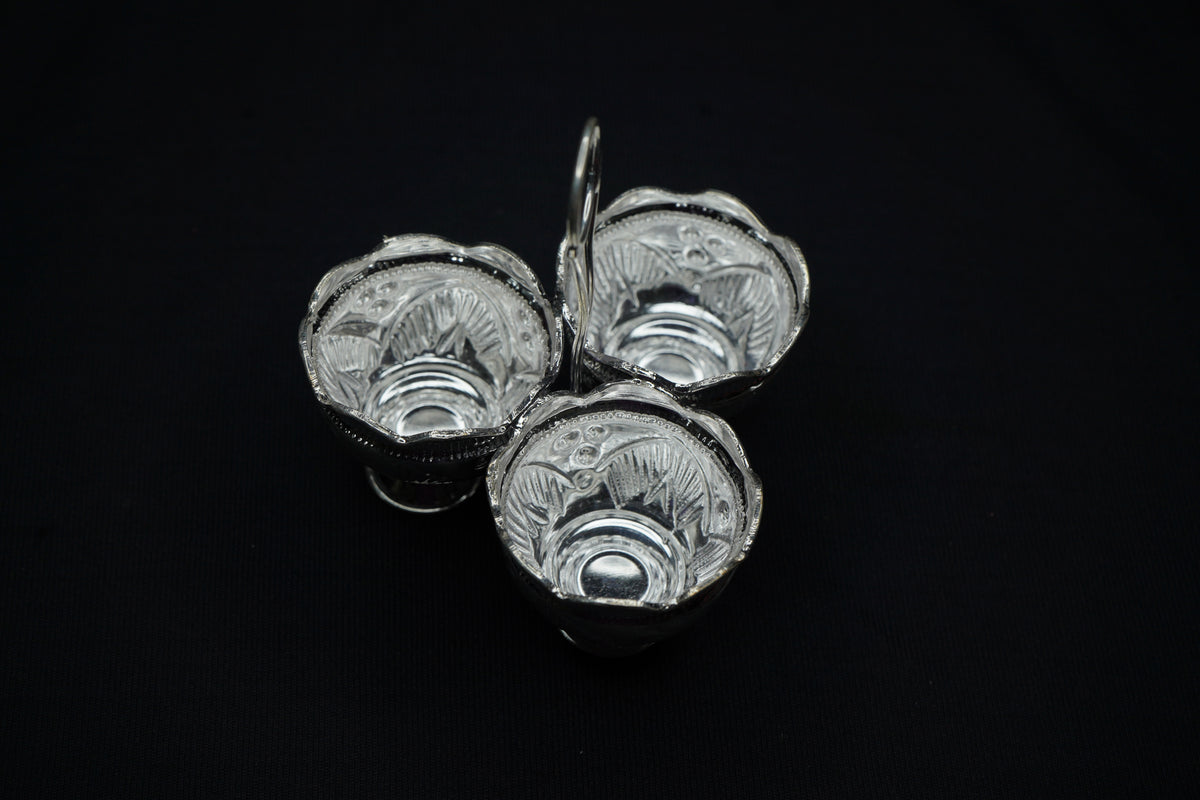 Pure Silver Kumkum Haldi 3 Bowl Set 34.31g - PUSHMYCART