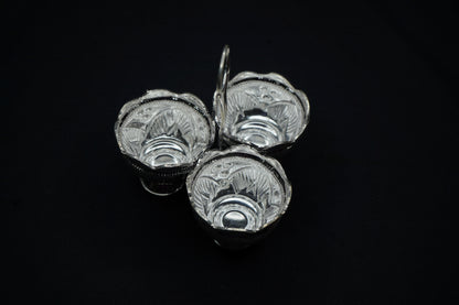 Pure Silver Kumkum Haldi 3 Bowl Set 34.31g - PUSHMYCART