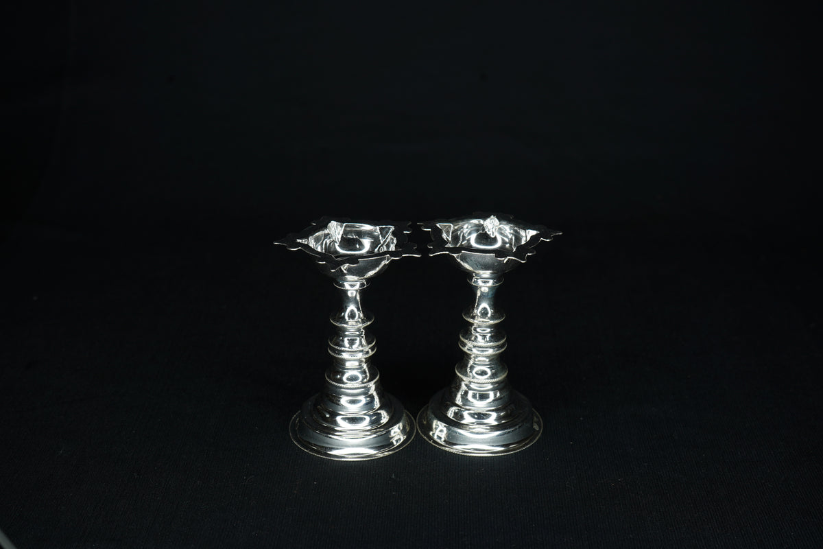 Pure Silver 5 Mukh Diya Pair 40g approx. - PUSHMYCART