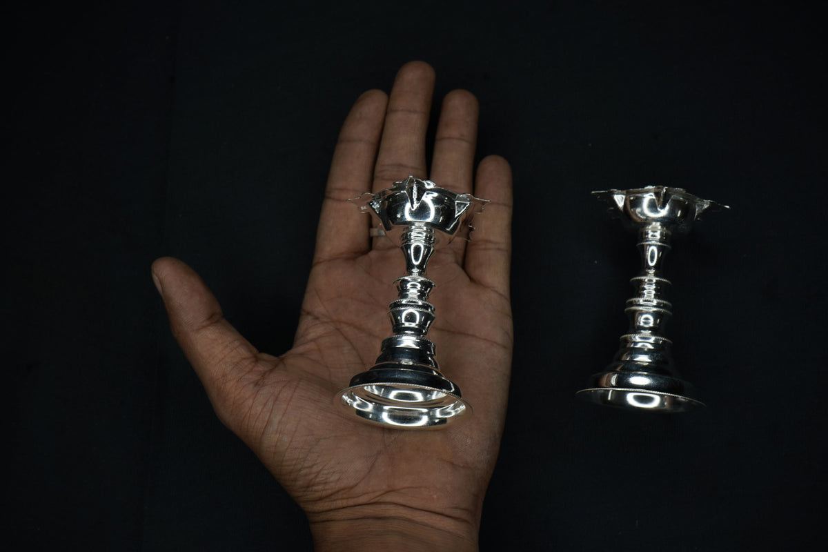 Pure Silver 5 Mukh Diya Pair 40g approx. - PUSHMYCART