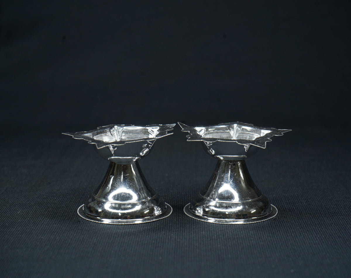 Pure Silver 5 Mukh Diya Pair 20g approx. - PUSHMYCART