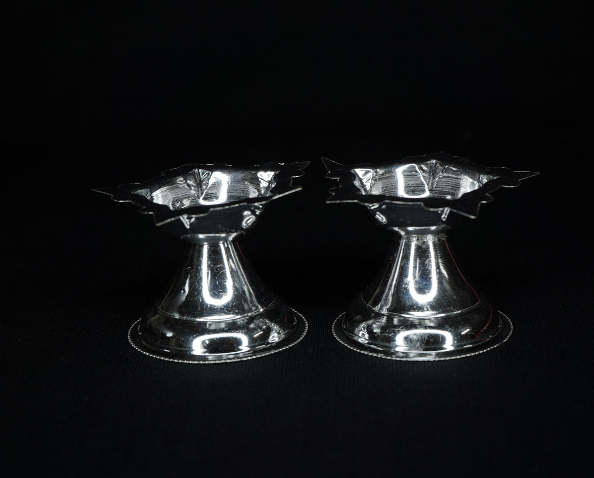Pure Silver 5 Mukh Diya Pair 20g approx. - PUSHMYCART