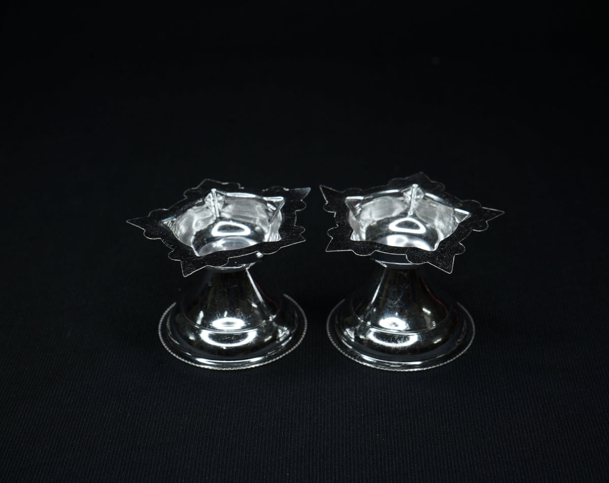 Pure Silver 5 Mukh Diya Pair 20g approx. - PUSHMYCART
