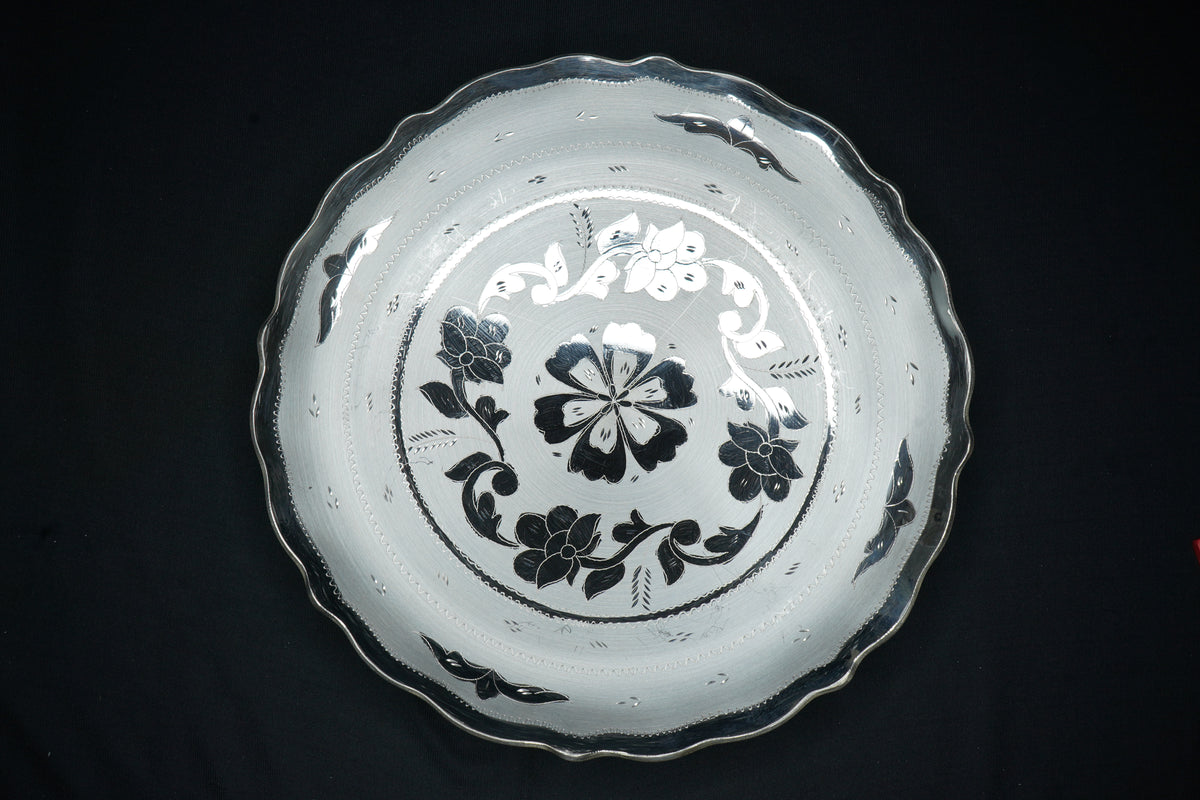 Pure Silver Floral Design Plate 504gram - PUSHMYCART