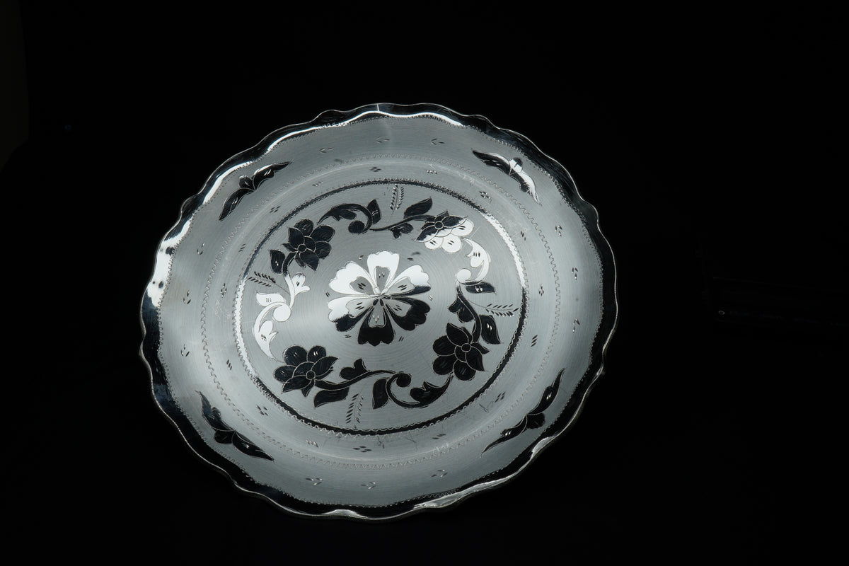Pure Silver Floral Design Plate 504gram - PUSHMYCART