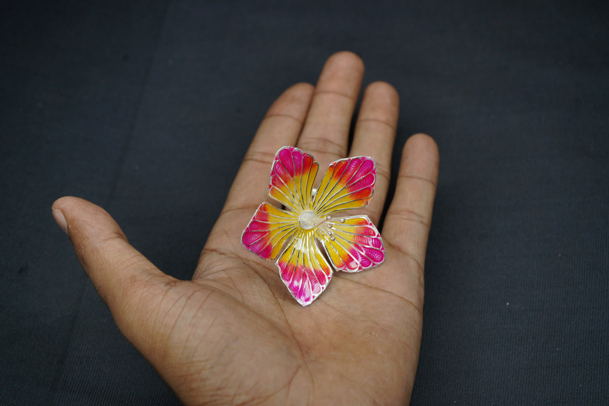 Pure Silver Yellow And Pink Flower 7g - PUSHMYCART
