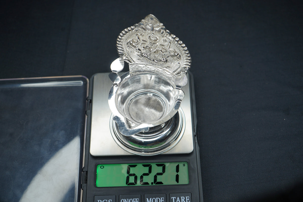 Pure Silver Gajalakshmi Diya 62 gram - PUSHMYCART