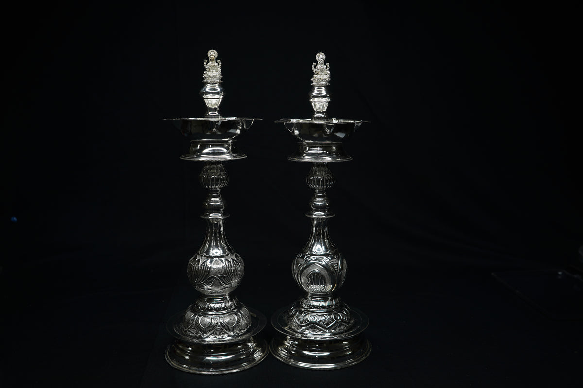 Pure Silver Laxmi Design Diya Pair 770g - PUSHMYCART