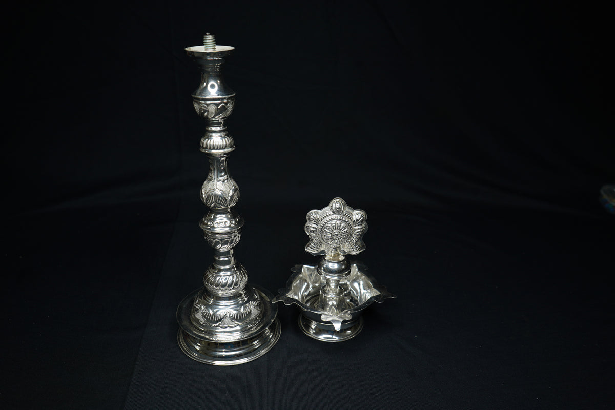 Pure Silver Big Chakra Design Diya 680g - PUSHMYCART