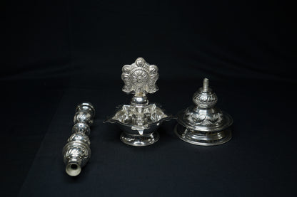 Pure Silver Big Chakra Design Diya 680g - PUSHMYCART