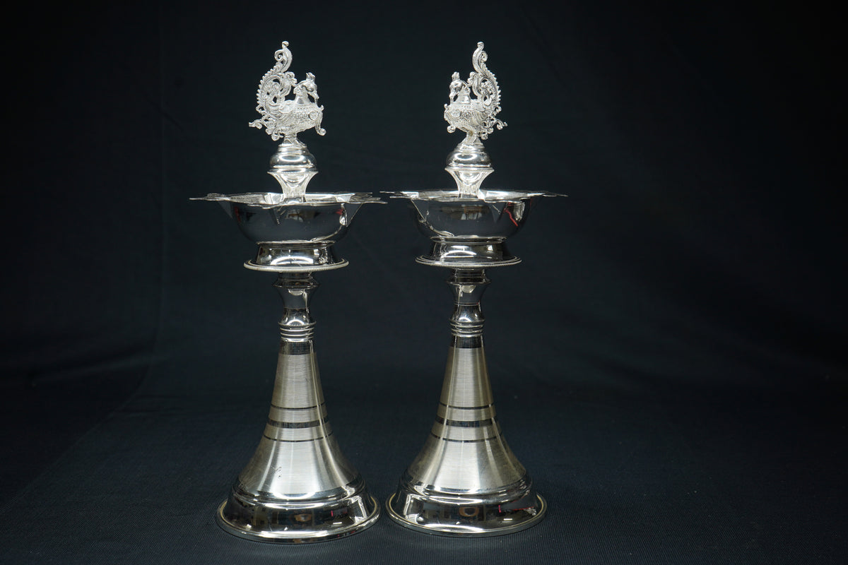 Pure Silver Peacock Design Fancy Diya Pair 310g - PUSHMYCART