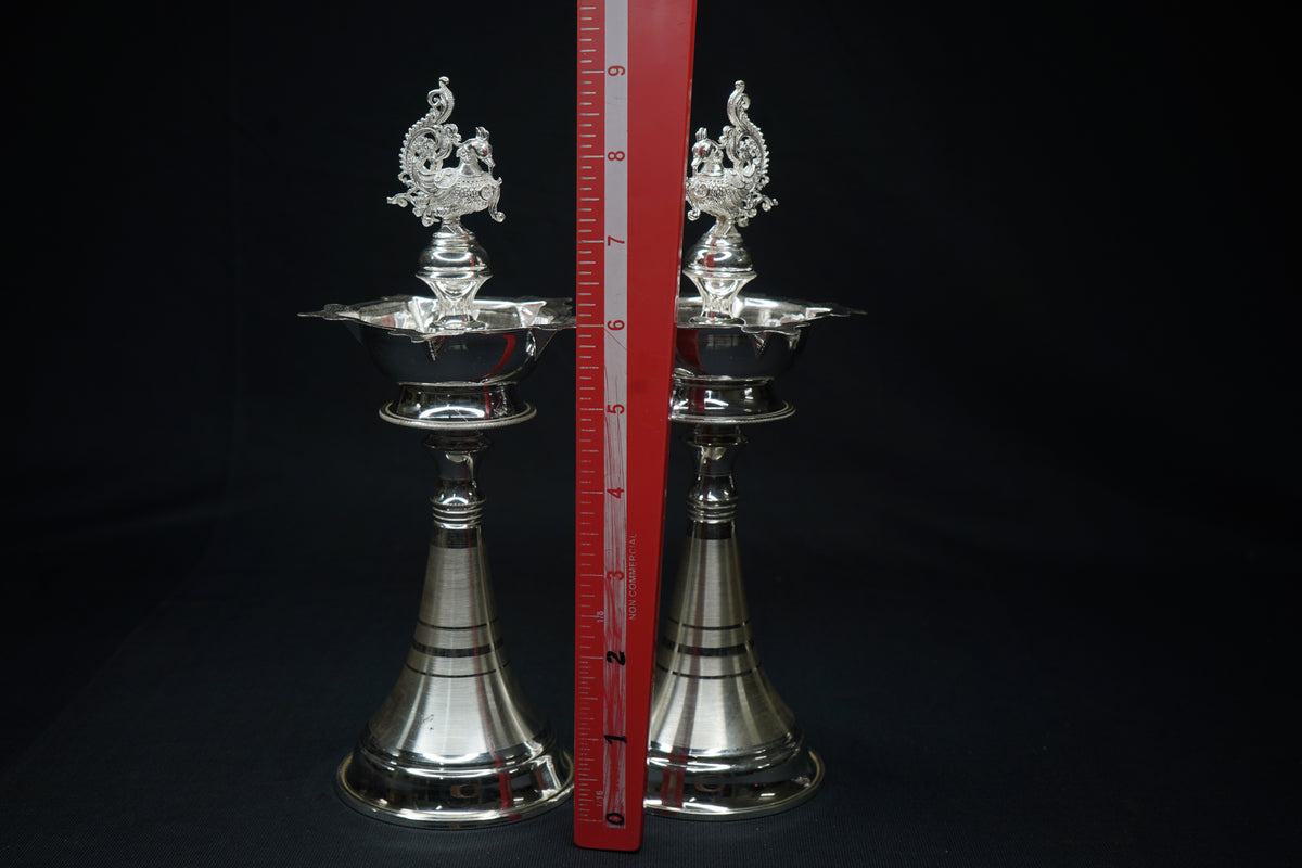 Pure Silver Peacock Design Fancy Diya Pair 310g - PUSHMYCART