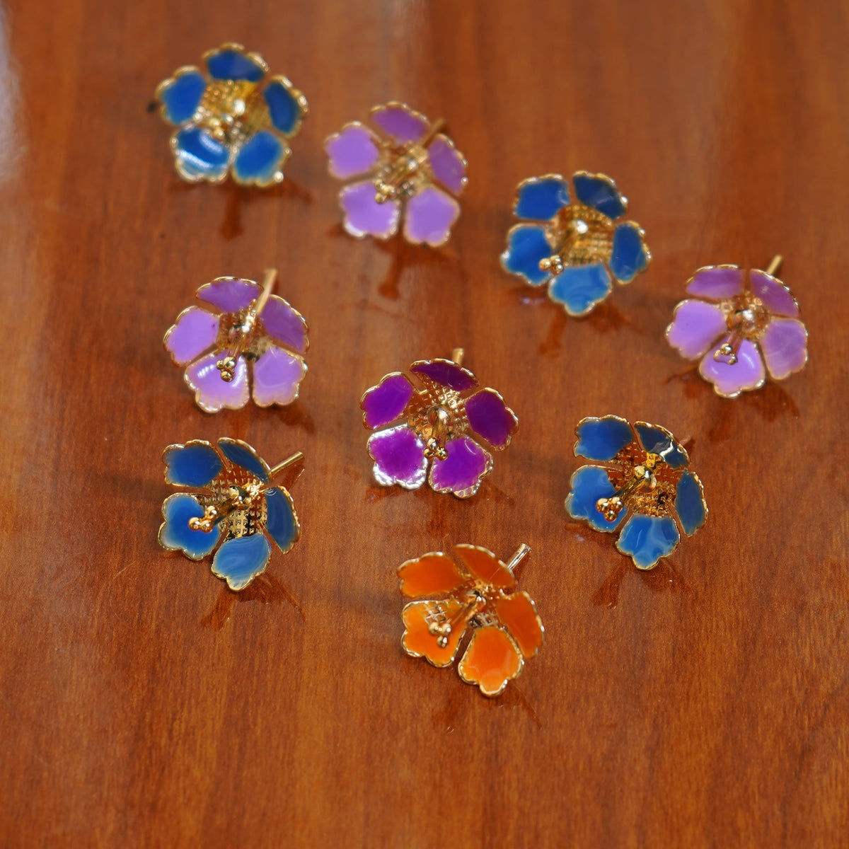 Pure Silver Enamel Multicolour Flowers 18G (Pack Of 10) - PUSHMYCART