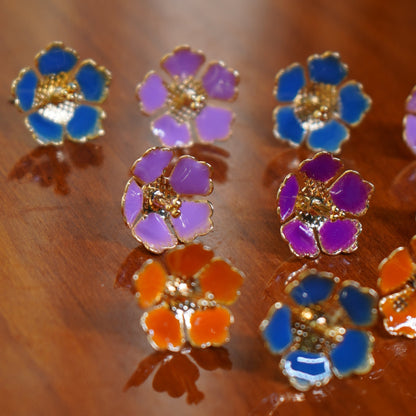 Pure Silver Enamel Multicolour Flowers 18G (Pack Of 10) - PUSHMYCART