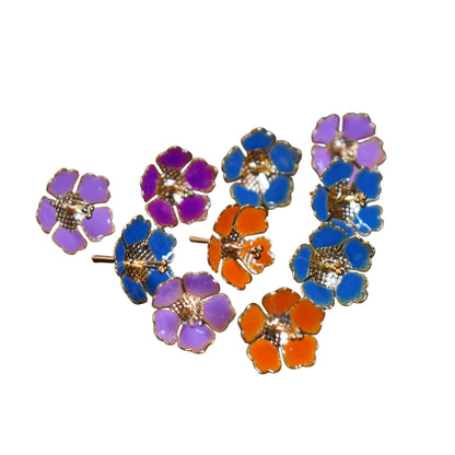 Pure Silver Enamel Multicolour Flowers 18G (Pack Of 10) - PUSHMYCART