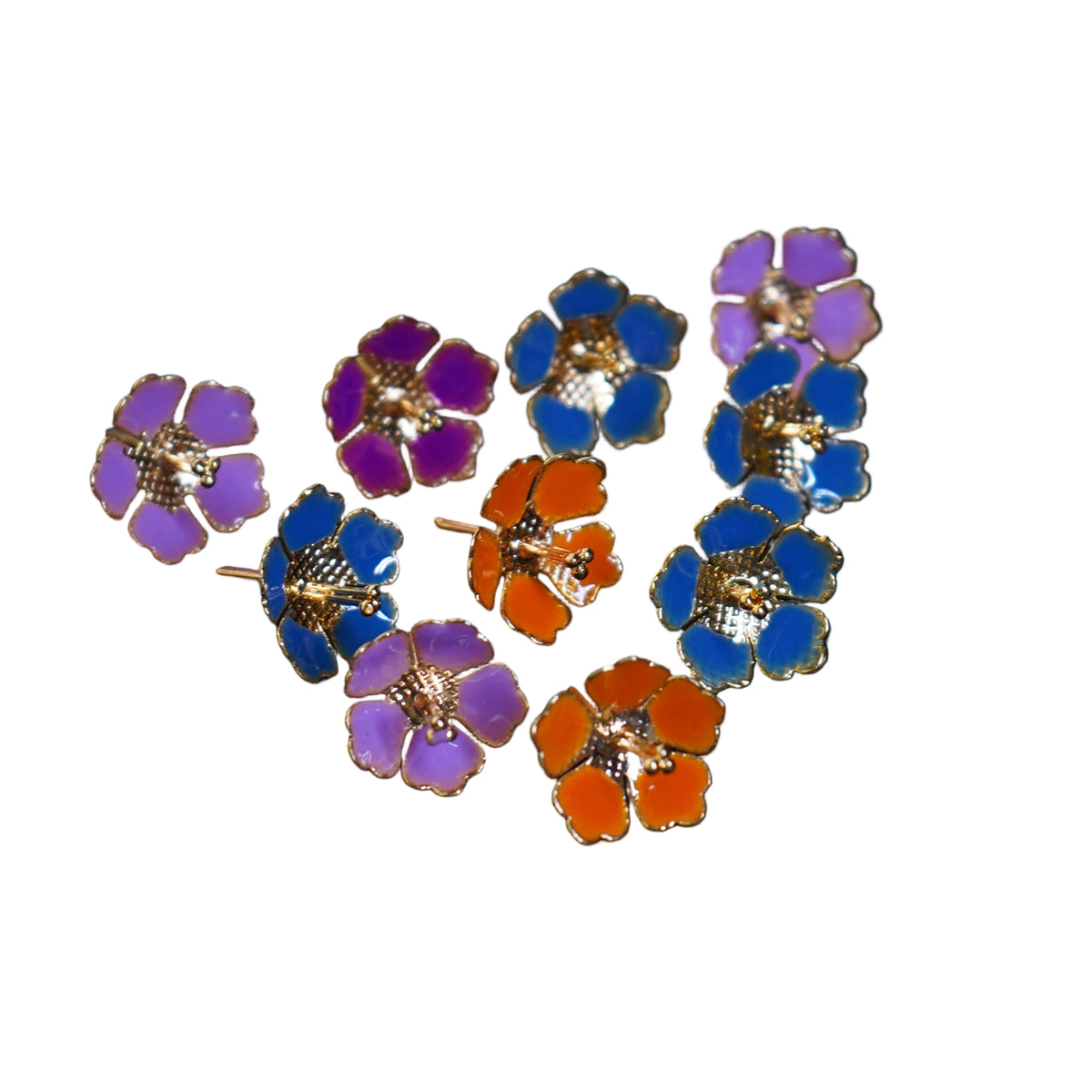 Pure Silver Enamel Multicolour Flowers 18G (Pack Of 10) - PUSHMYCART