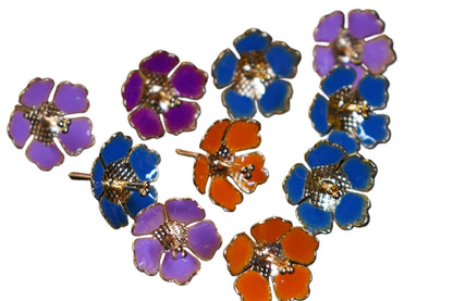 Pure Silver Enamel Multicolour Flowers 18G (Pack Of 10) - PUSHMYCART