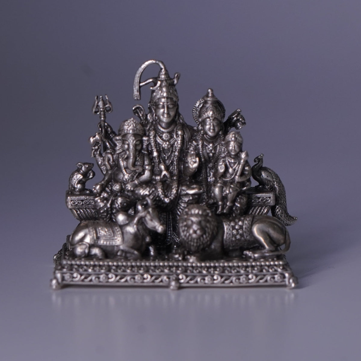 Pure Silver Shivparivar Antique Idol 57g - PUSHMYCART