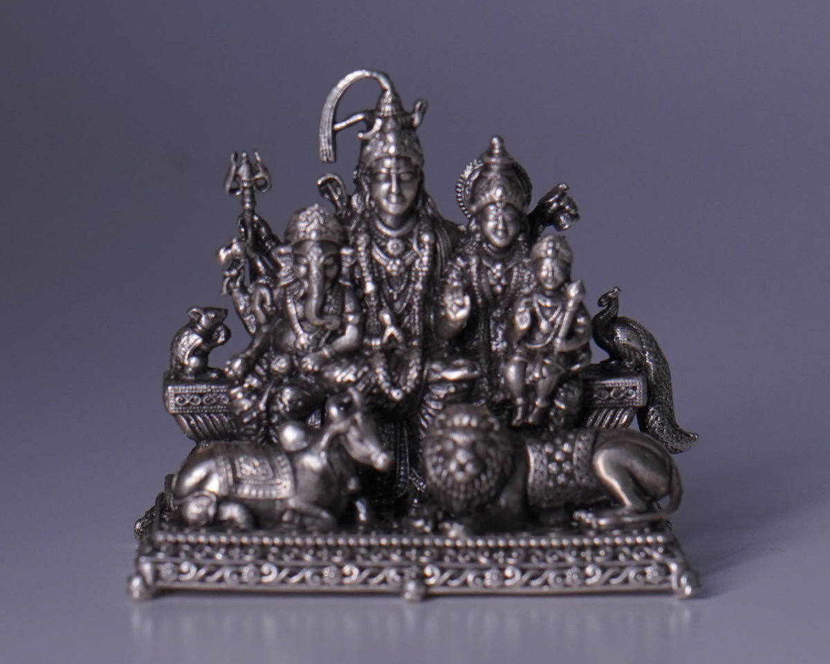 Pure Silver Shivparivar Antique Idol 57g - PUSHMYCART