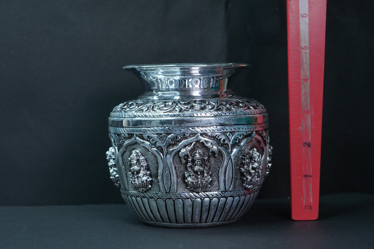 Pure Silver Antique Ashta Laxmi Lota 443.58g By Mahita Collections - PUSHMYCART