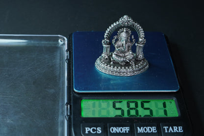 Pure Silver Antique Ganesh Idol With Frame 58.51G By Mahita Collections - PUSHMYCART
