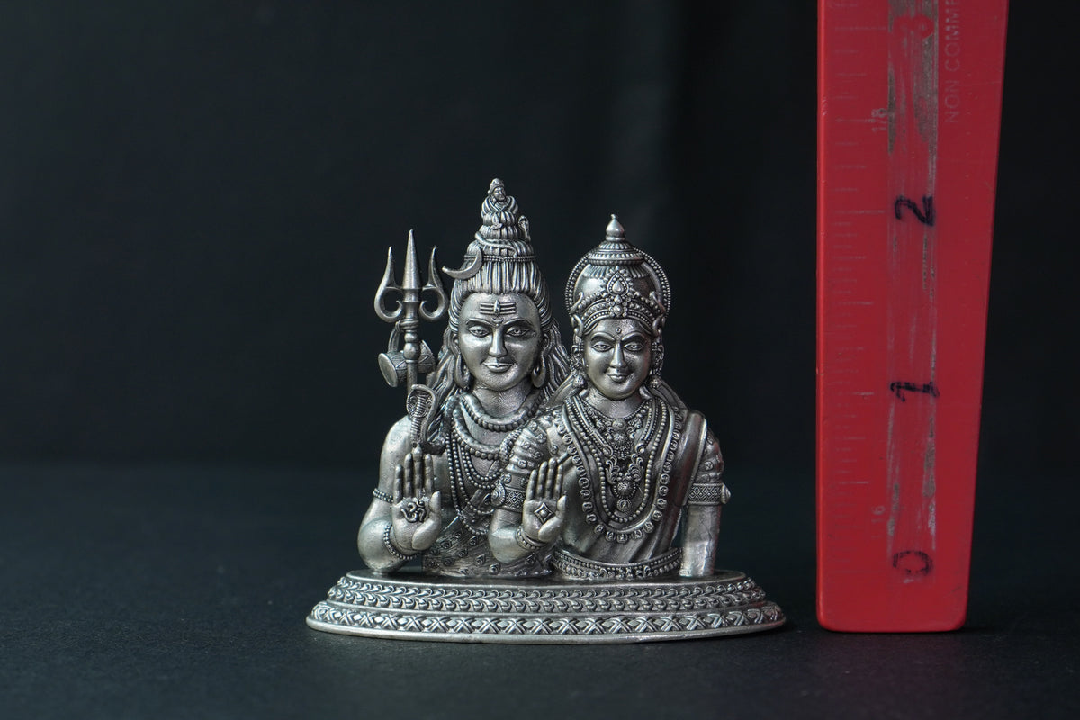 Pure Silver Antique Shivaparvathi Idol Big 51.96G By Mahita Collections - PUSHMYCART