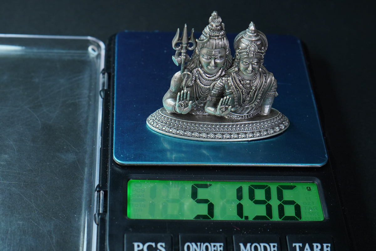 Pure Silver Antique Shivaparvathi Idol Big 51.96G By Mahita Collections - PUSHMYCART