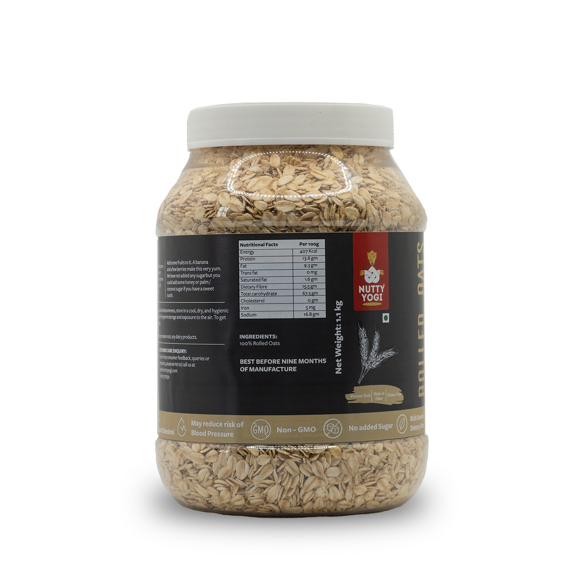 Nutty Yogi Gluten Free Rolled Oats Jar 1.2kg