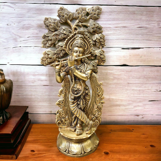 Tamas Brass Krishna with Kalpavriksha Tree Statue - PUSHMYCART