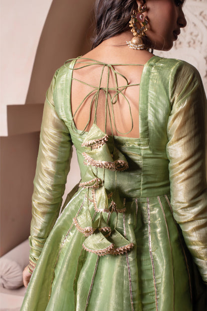 Ghazal Green Cosmos Silk Gota Patti Anarkali Set With Cosmos Silk Dupatta