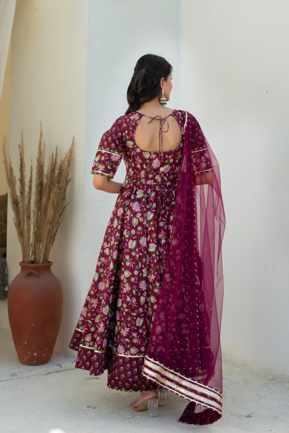 Hoor Plum Cotton Gota Patti Anarkali With Soft Net Dupatta