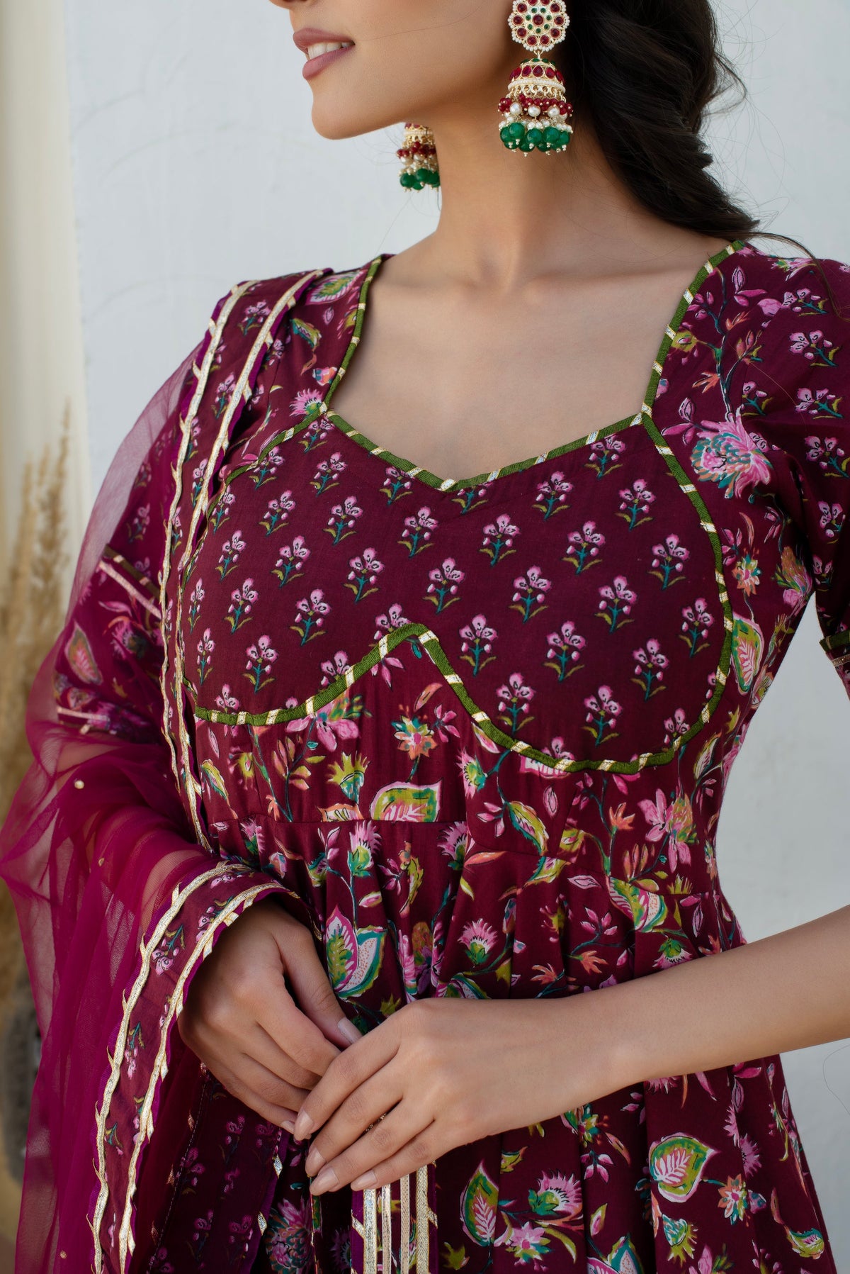 Hoor Plum Cotton Gota Patti Anarkali With Soft Net Dupatta
