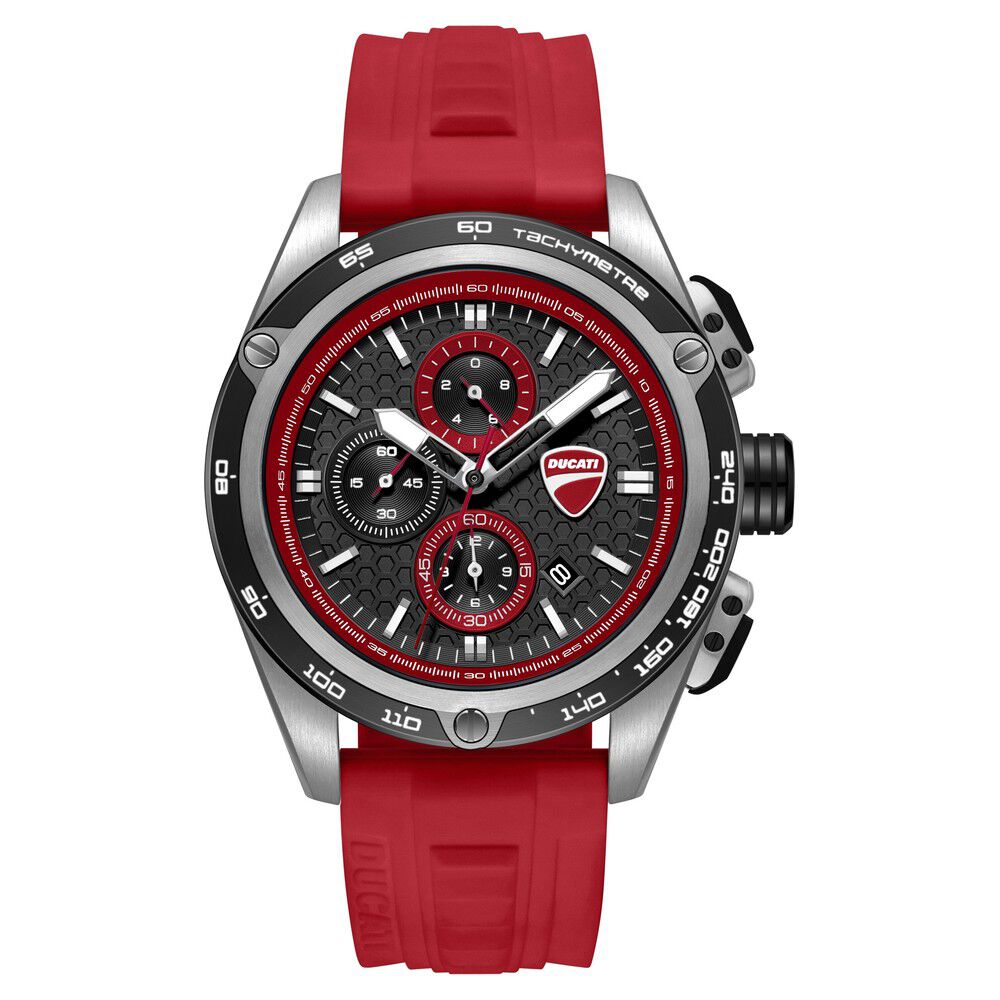 Ducati Quartz Chronograph Black Dial Red Silicone Strap Watch For Men - image 1