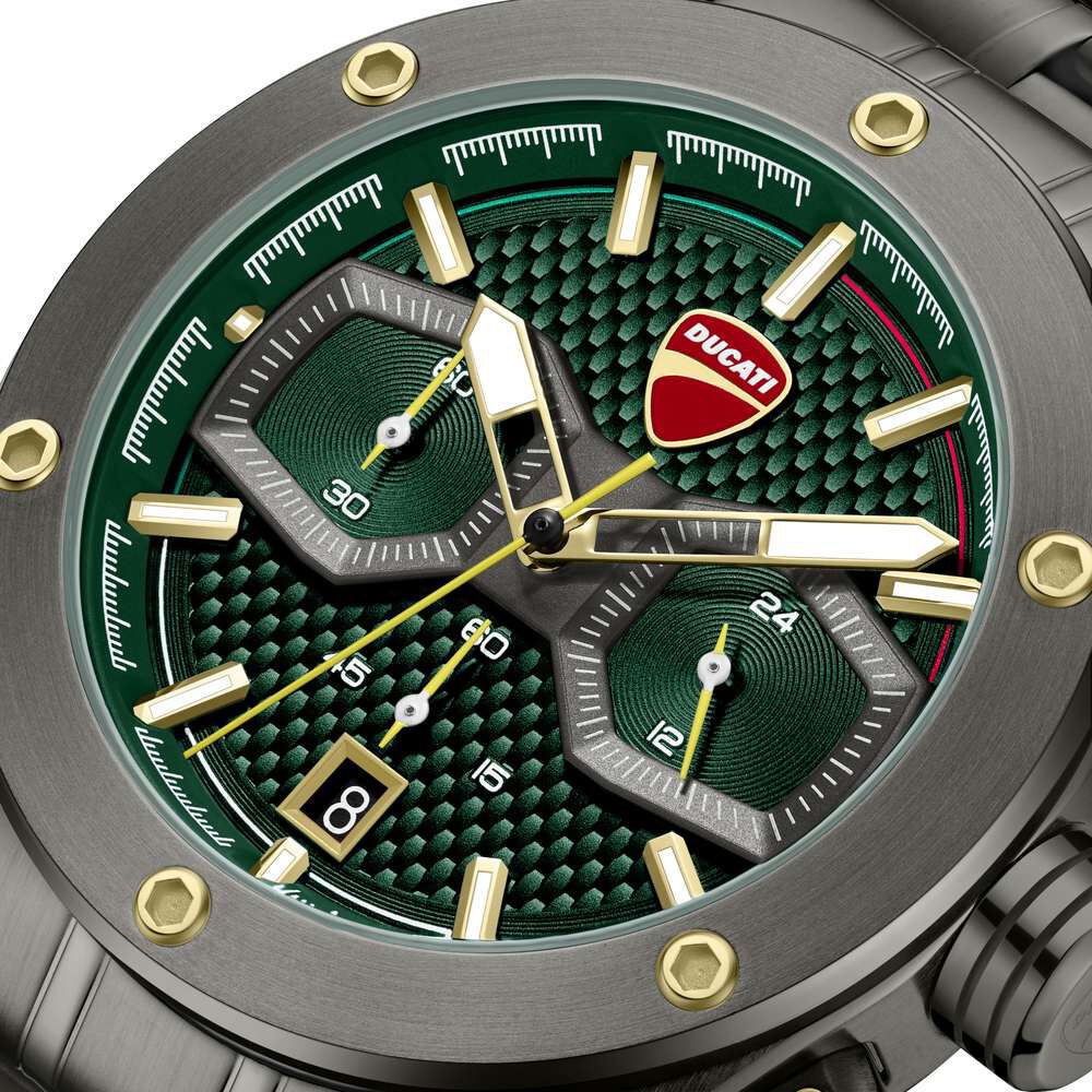 Ducati Quartz Chronograph Green Dial Grey Stainless Steel Strap Watch For Men
