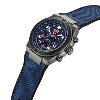 Ducati Quartz Chronograph Blue Dial Black Silicone Strap Watch For Men