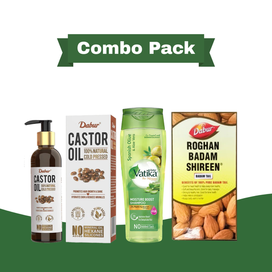 Dabur Vatika Moisture Bomb Shampoo Roghan Badam Shireen and Castor Oil Combo