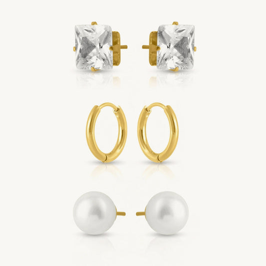 Palmonas Luxe Fusion Hoop Sparkle and Pearl Earring Set