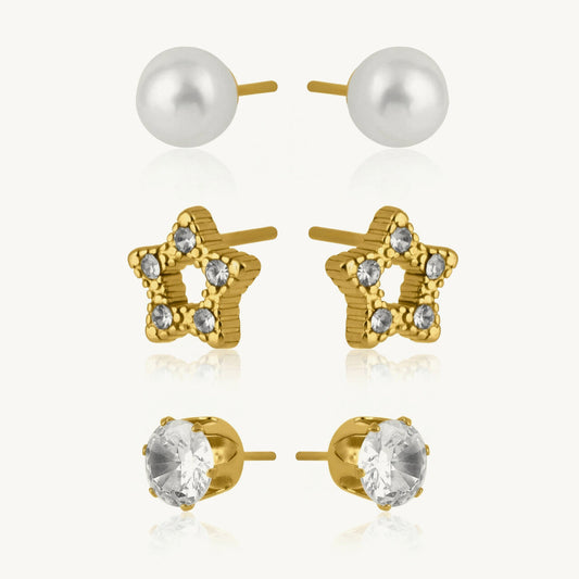 Palmonas Starlit Sparkle CZ and Pearl Stud Earring Set