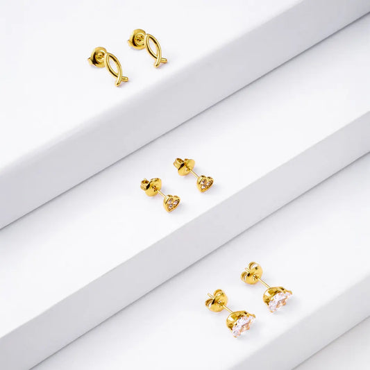 Palmonas Luxe Mix Loop CZ and Heart Stud Earring Set