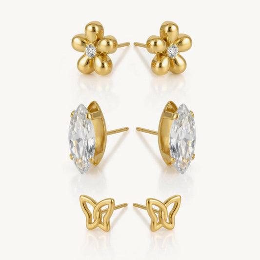 Palmonas Bloom Wings CZ and Floral Stud Earring Set