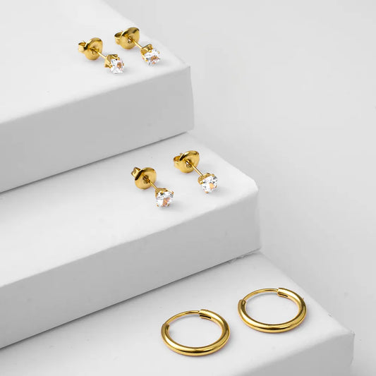 Palmonas Radiant Hoop and CZ Stud Duo earring Set