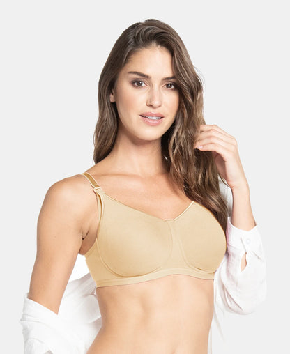 Wirefree Non Padded Super Combed Cotton Elastane Full Coverage Nursing Bra With Front Clasp Opening Light Skin Es08
