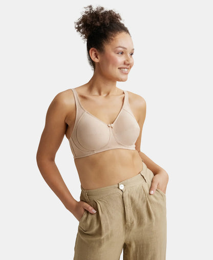 Wirefree Non Padded Super Combed Cotton Elastane Full Coverage Plus Size Bra With Side Panel Support Light Skin Es13