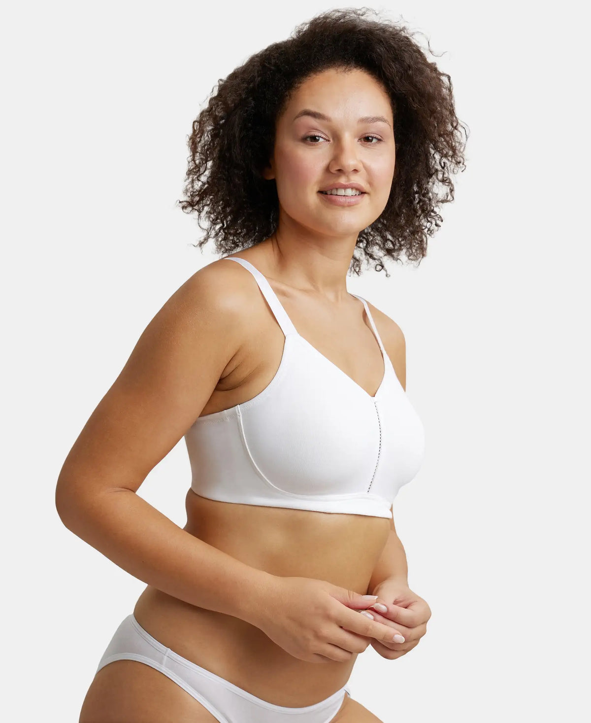 Wirefree Non Padded Super Combed Cotton Elastane Full Coverage Minimizer Bra White Es27